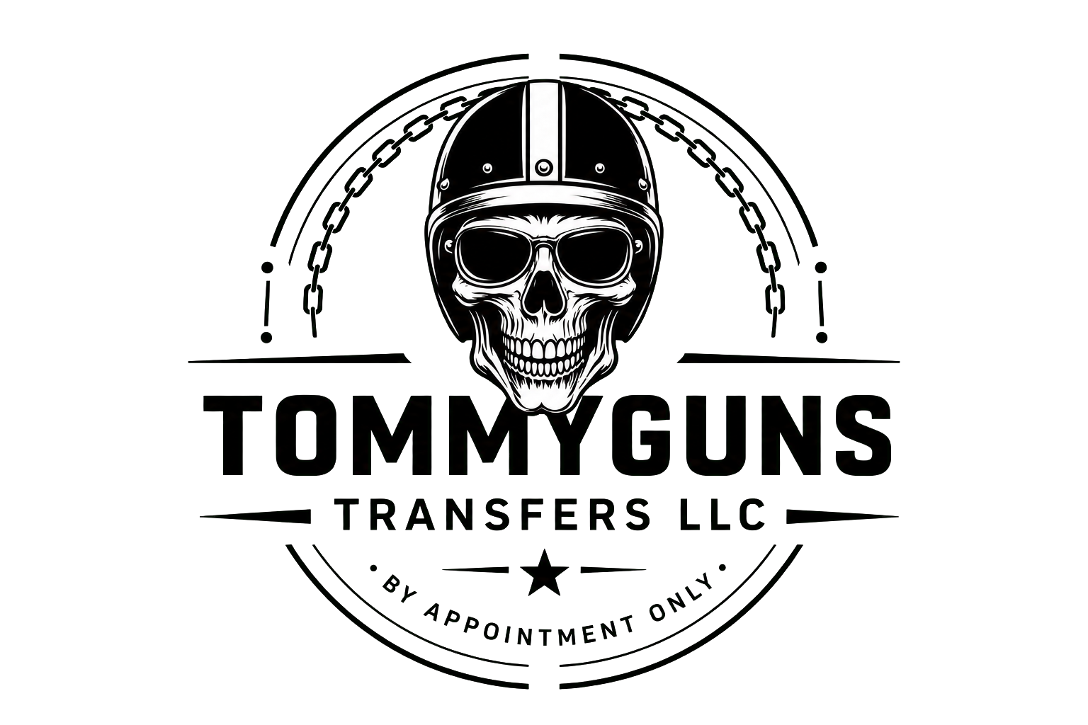 TommyGuns Transfers helmet and chain logo